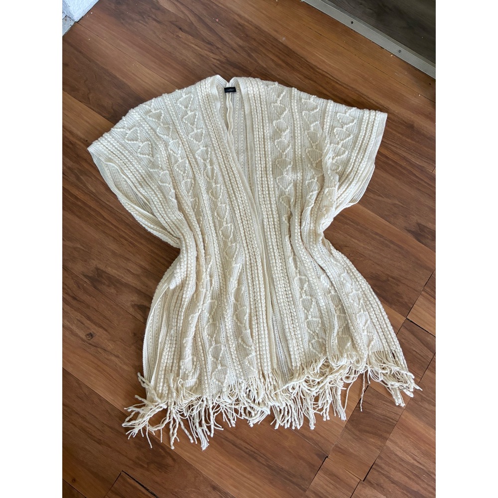 CVS Collections Ivory Cable Knit Sequin Fringe Open Front Cardigan Vest OS Boho